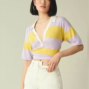 KULE Yellow and Purple Striped Polo Top